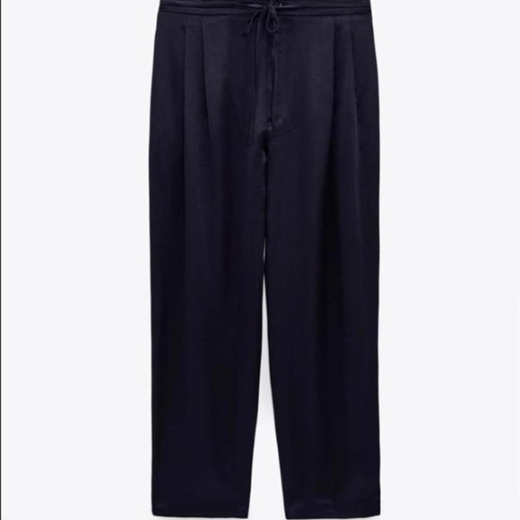 NWT, ZARA SATIN EFFECT PLEATED PANTS, M - Picture 2 of 3